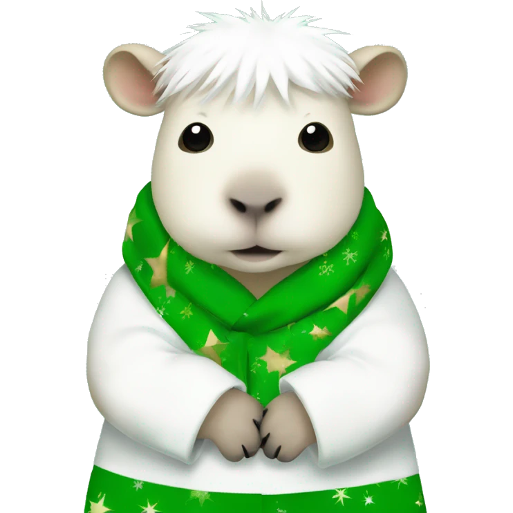 White capybara with green Christmas ￼ pyjamas emoji