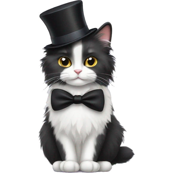 tuxedo fluffy norwegian forrest cat with bow tie and top hat  emoji