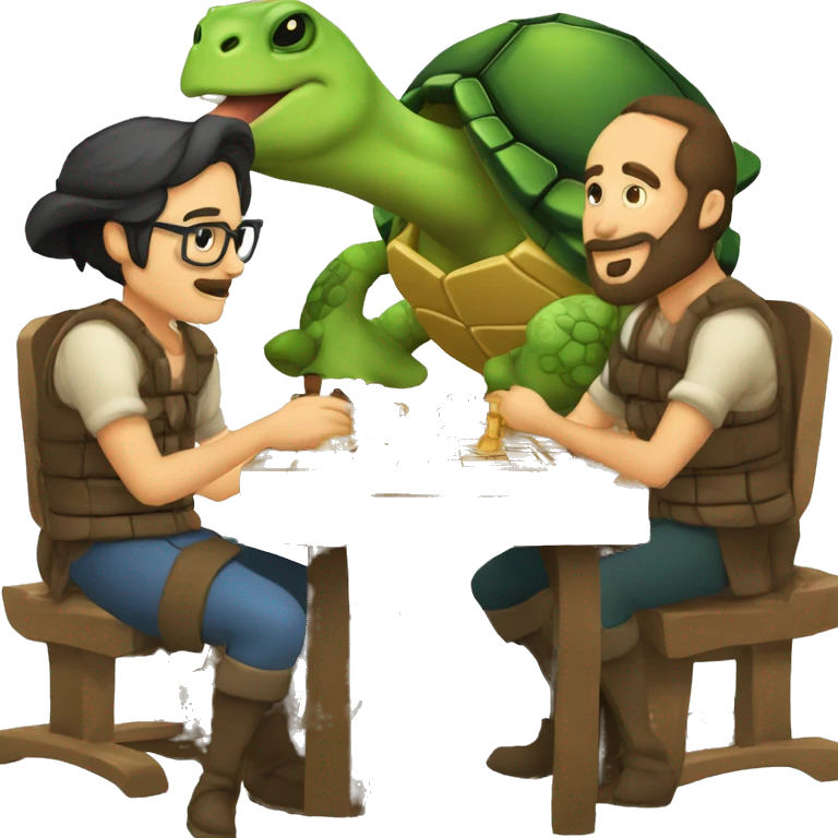 Tortuga con barba y coleta jugando al ajedrez  emoji