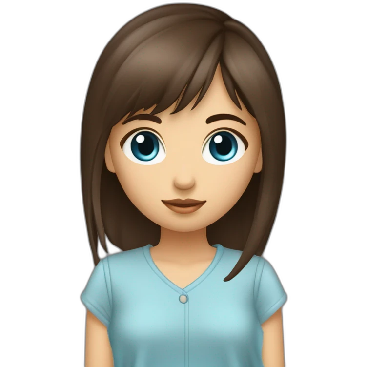 Fille brune cheveux mi long frange rideaux coloration d’une mèche bleu yeux marron adolescente emoji