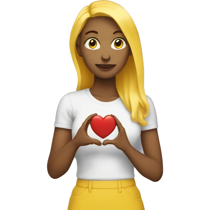 yellow skin yellow hair woman holding in her hand heart emoji