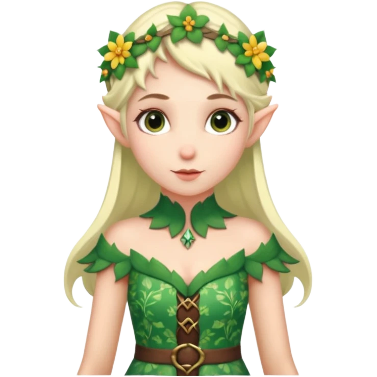 elf wearing flower pattern dress, Half Body. emoji