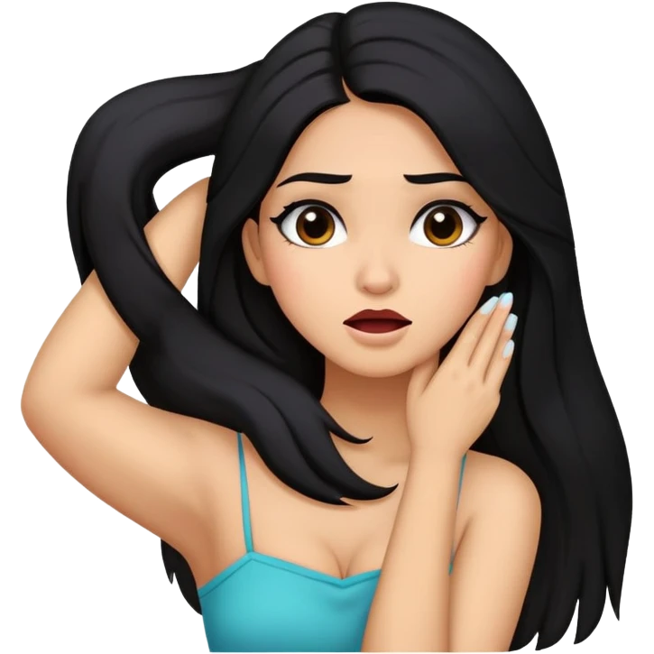 latina girl with makeup and long black hair having her arms crossed holding her neck freaking out emoji