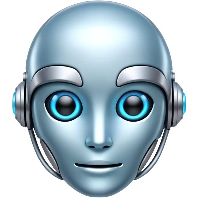 An emoji of a robot, but with a more futuristic design, smooth lines, and a soft blue glow emoji