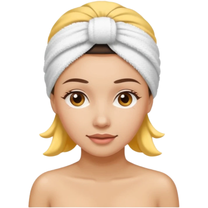 rosto de uma mulher com uma faixa de toalha no cabelo castanho como se estivesse no spa emoji