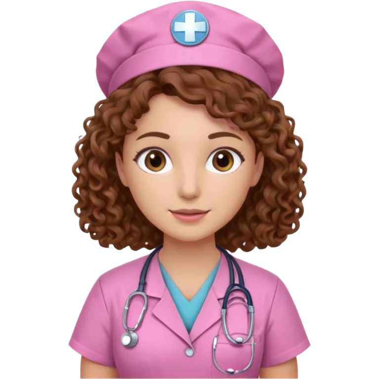 Curly haired nurse pink scrubs emoji