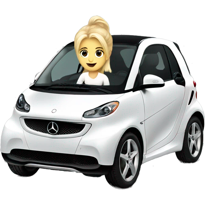 White Mercedes fortwo smart car with blonde girl driving  emoji  emoji