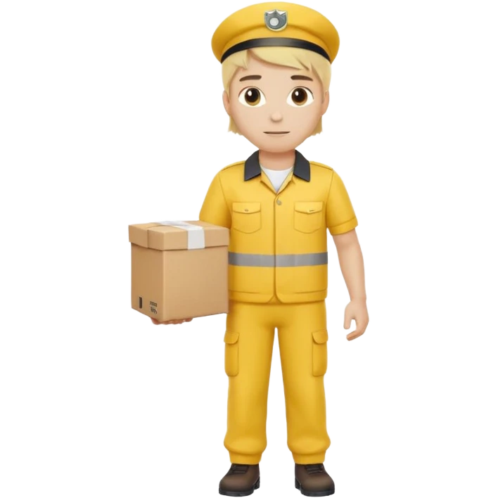 german delivery guy with yellow uniform and package with no hat emoji
