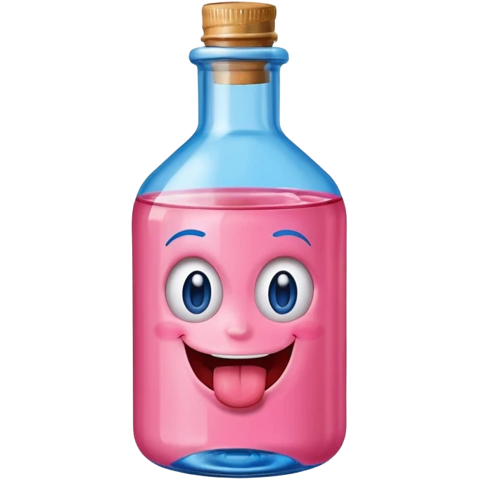 Smiling bottle of oil pink with silly face tongue out blue top emoji