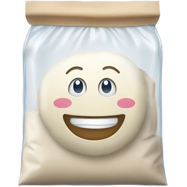 bag of white flour in a clear bag with smile  emoji