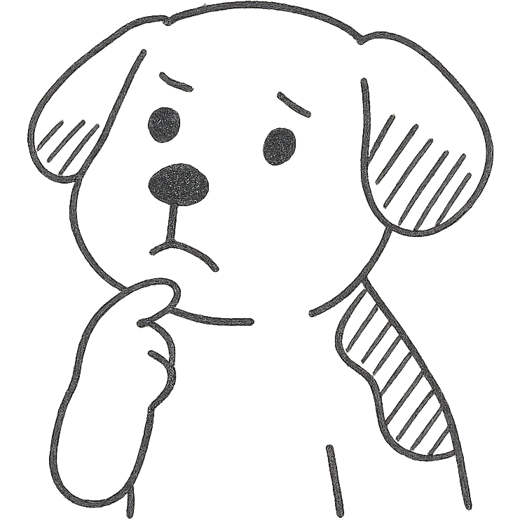 cute brown and white dog with a thinking face emoji