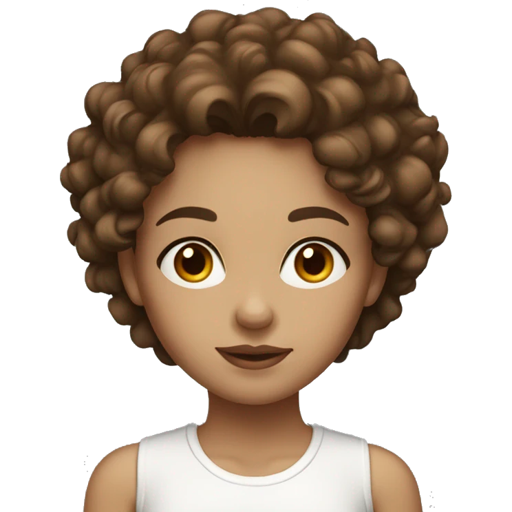 Girl with brown curly hair,brown eyes and full lips. Wear white top  emoji