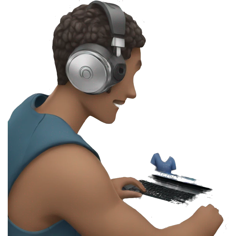 A person editing videos on laptop with headphones emoji