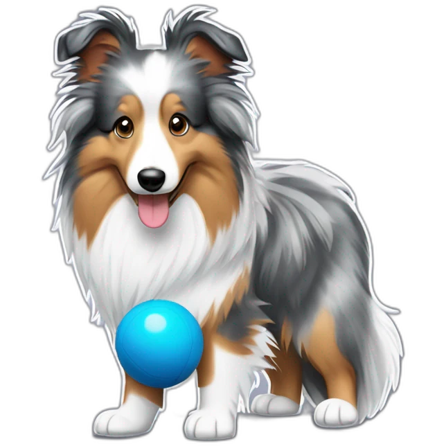 Blue merle sheltie with ball emoji