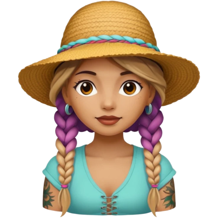color braided girl with hat and tattooed emoji