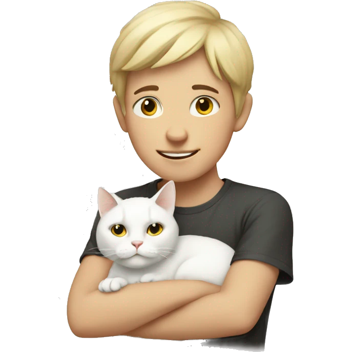 Boy with white cat  emoji