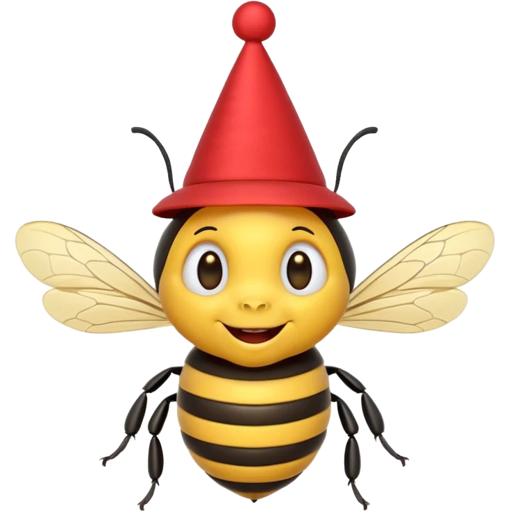 Bees with red Birthday Hat, Happy bee with striped party hat emoji