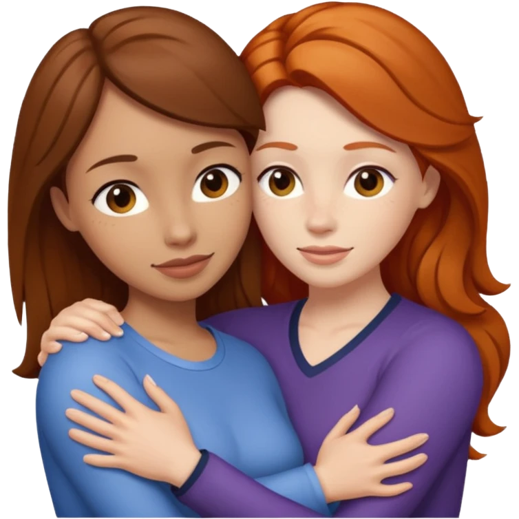 Brunette hugging ginger emoji