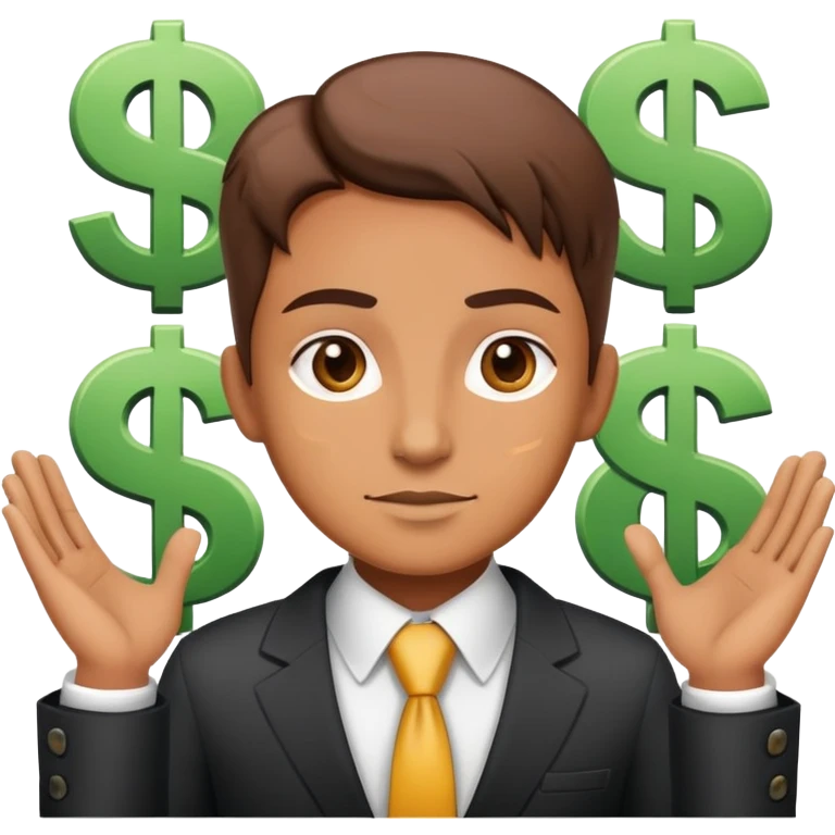 business person with dollar signs and sales chart going up emoji