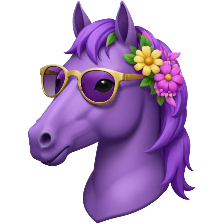 Purple horse wearing sunglasses and flowers on hair, bust up
 emoji