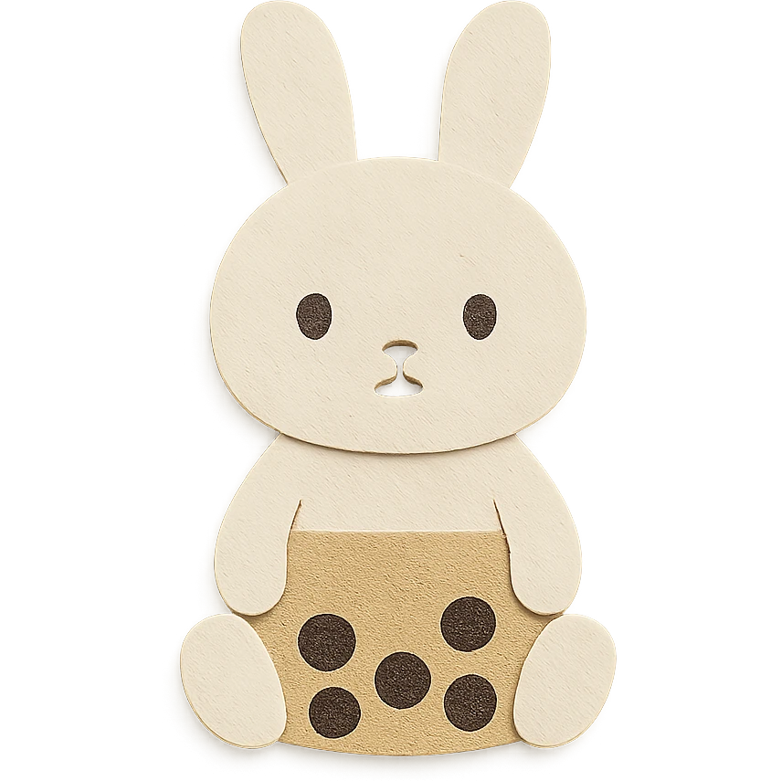 full-body milk tea bunny sitting still with blank stare emoji