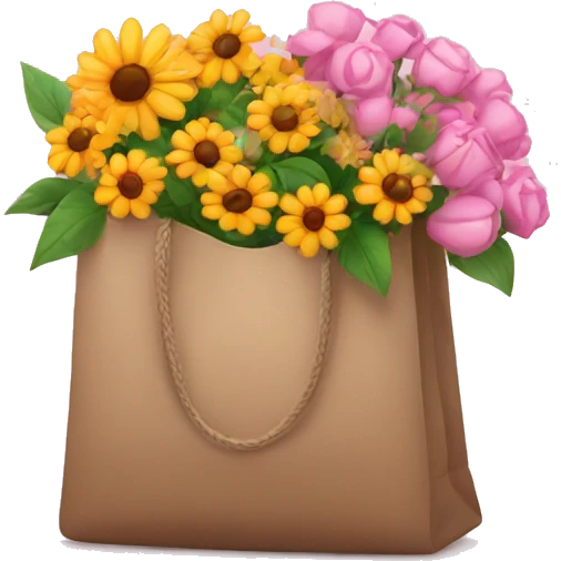 New bag and flowers as gift emoji
