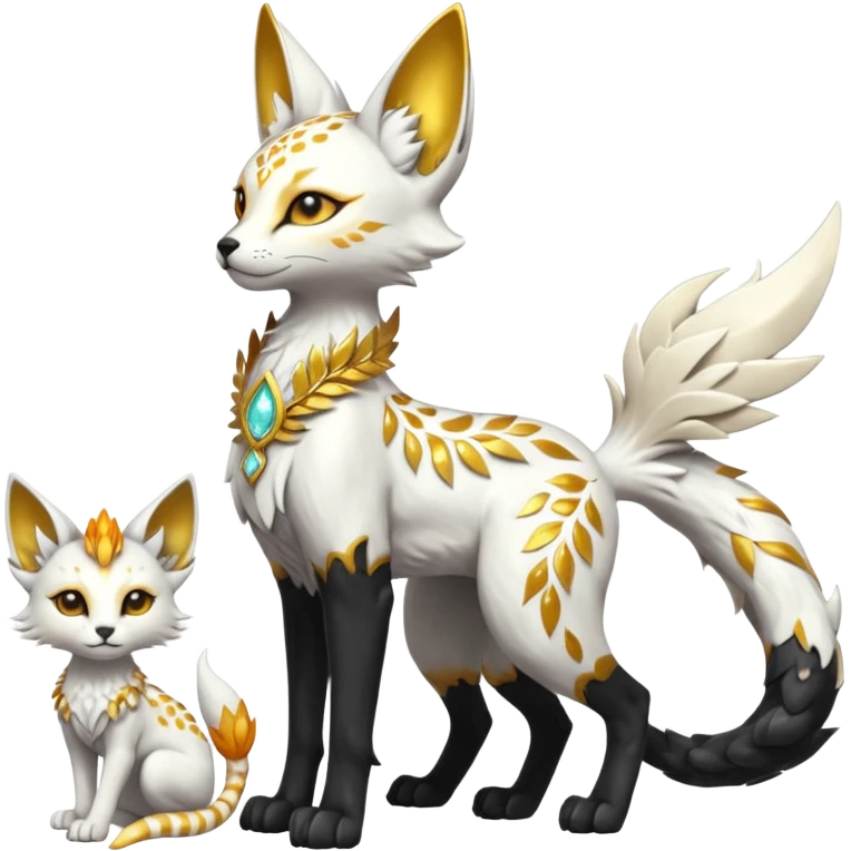 Epic complex fantasy glorious detailed futuristic divine godly angelic feathery sunny, white, albino, pastel, golden, orange glowing sparkly, realistic Fakémon-Sprigatito-Floragato-Meowscarada-Trico-Sergal-Serval-Solgaleo-Vernid-creature (full body) solarpunk, shiny sparkly with a gold laurel emoji