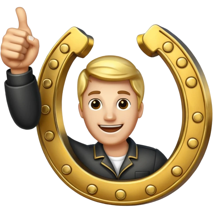 Emoji is an iron golden horseshoe with a thumbs up in the middle (Like) emoji