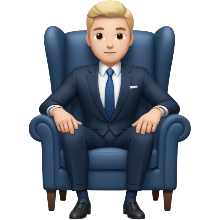 businessman sitting in an armchair, confident relaxed pose, formal suit and tie, professional corporate vibe, 3D cartoon style, mobile game icon style, clean background, no text, no watermark
 emoji