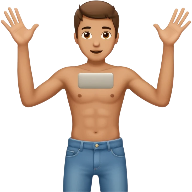 Guy emoji with hands up and out saying why with his penis hanging out of his pants emoji