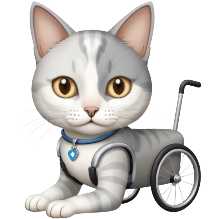 disabled grey and white cat in pet mobility aide emoji