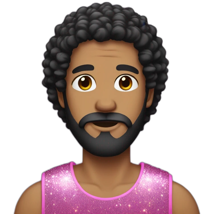 man with black hair and pink beard with glitter emoji
