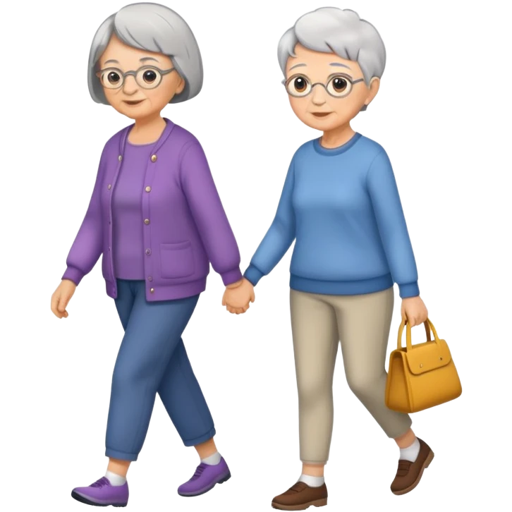 Grandma with short hair walking with teenage granddaughter  emoji