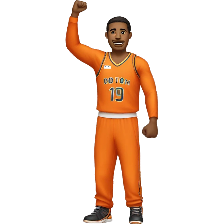 Latin American basketball player raising his fist in an orange uniform emoji