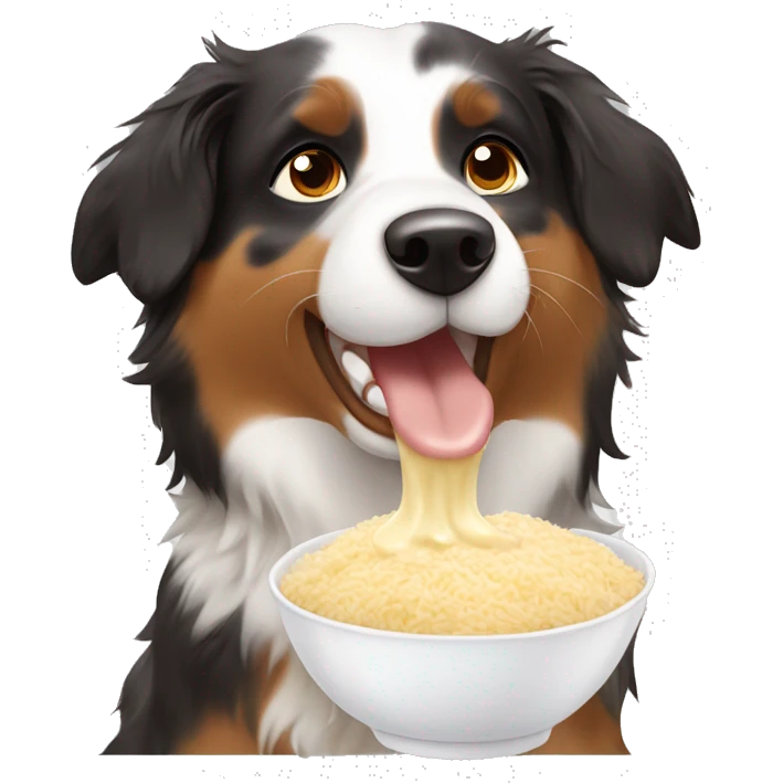 Australian shepherd eating rice cream emoji