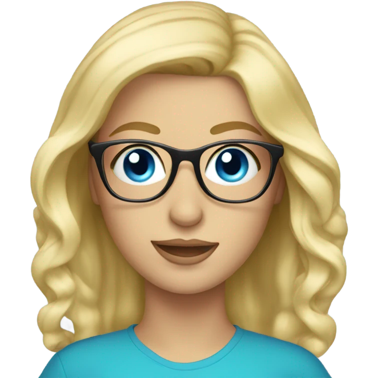 Beautiful Blond, wearing glasses, bright blue eyes, cell phone emoji