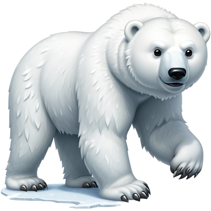 cinematic-polar-bear-realistic-full-body-standing-emoji,-massive-snowy-white-frame-lumbering-across-the-icy-tundra,-powerful-paws-pressing-into-the-frozen-ground,-head-tilted-dramatically,-thick-fur-dusted-with-ice-crystals,-simplified-yet-realistic-focused-features,-highly-detailed,-glowing-with-an-almost-sarcastic-glow

 emoji