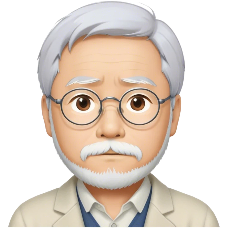 Cinematic Realistic Hayao Miyazaki Portrait Emoji, depicted as a visionary filmmaker with a gentle imaginative expression and artistic flair, rendered with delicate textures and soft enchanting lighting that captures his legendary storytelling. emoji