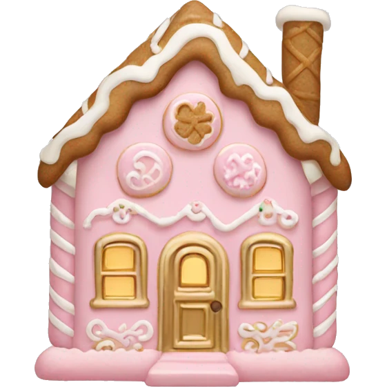 light pink and gold and white gingerbread house emoji
