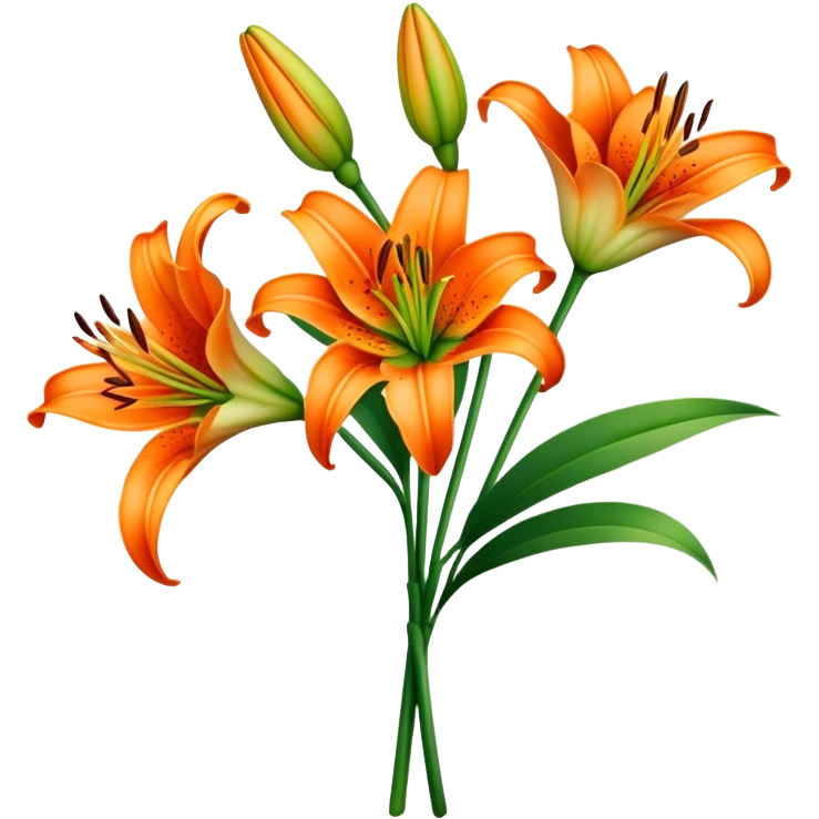 bouquet Vibrant Orange Lily, luxuriant, stem, leaf, bud emoji