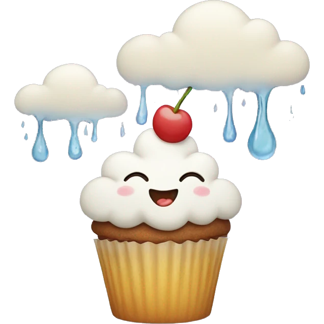 Happy cupcake with a rainy cloud on top  emoji