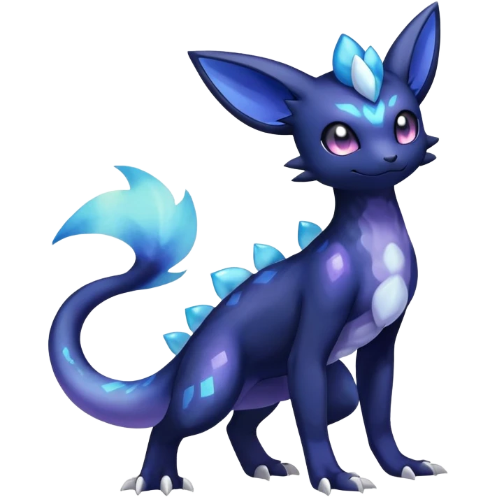 Shiny icy iridescent Nebulae Salandit-Meowstic-Umbreon-Fakémon-hybrid-creature (full body)  emoji