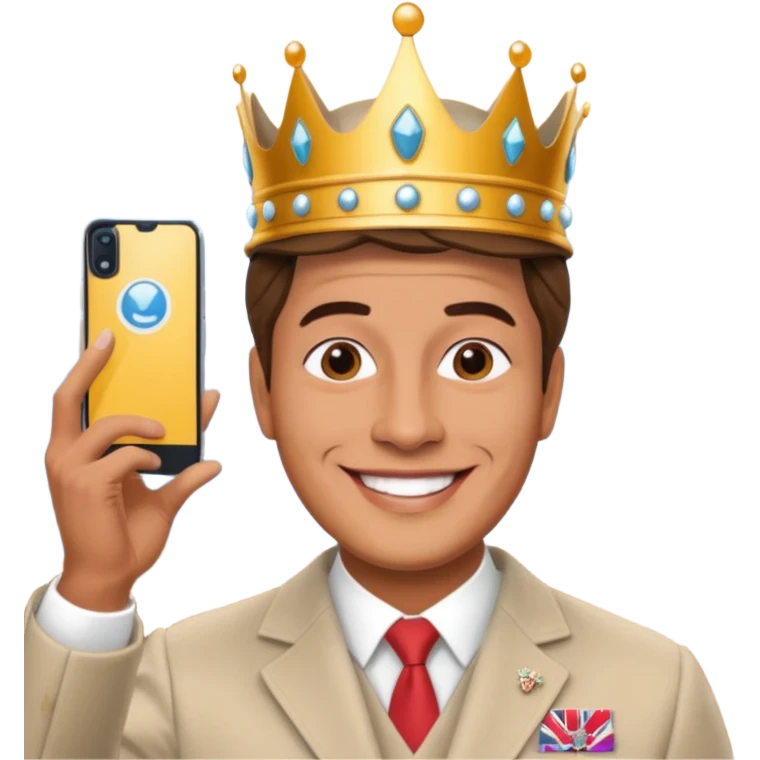 A person/a man who's taking a selfie in a room with the wax figures of the queen elizabeth the II emoji