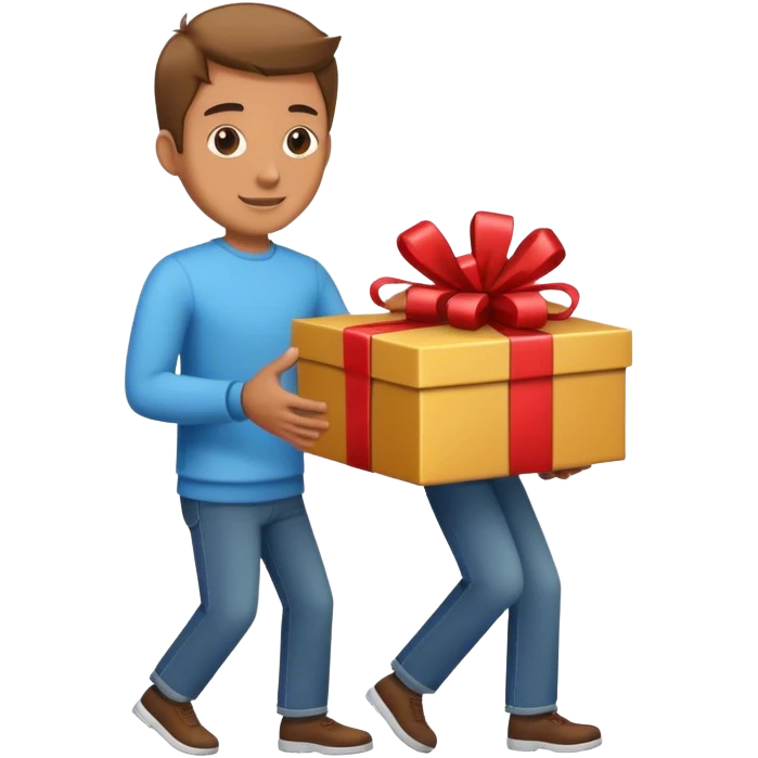 man passing a box with a gift emoji