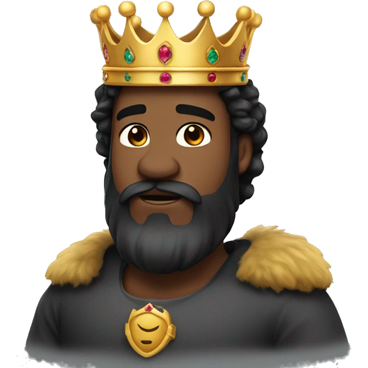 black hair, king wearing crown with beard. 27 years emoji