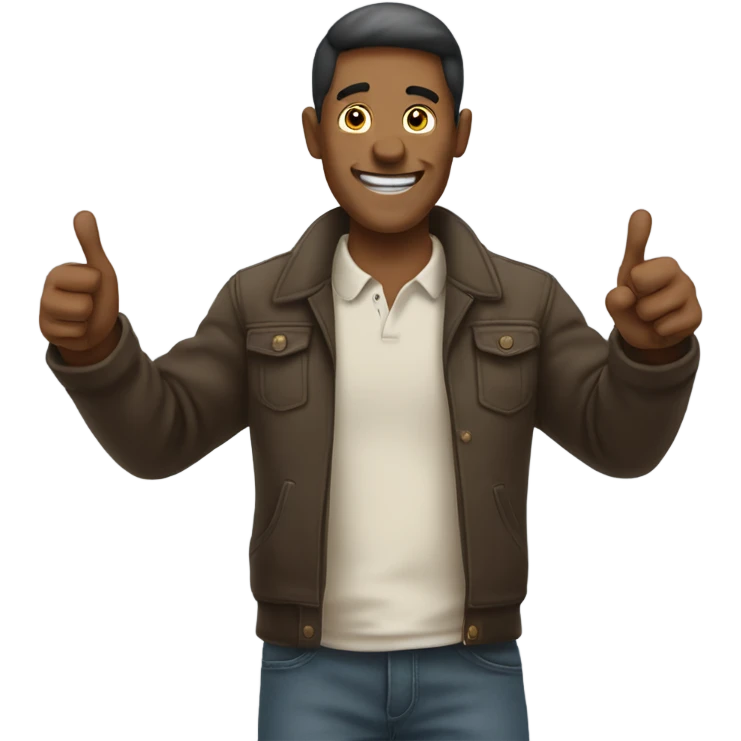 Man pointing both thumbs at himself with a smile on his face emoji