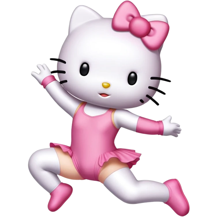 Hello Kitty in a leotard doing a straight jump emoji