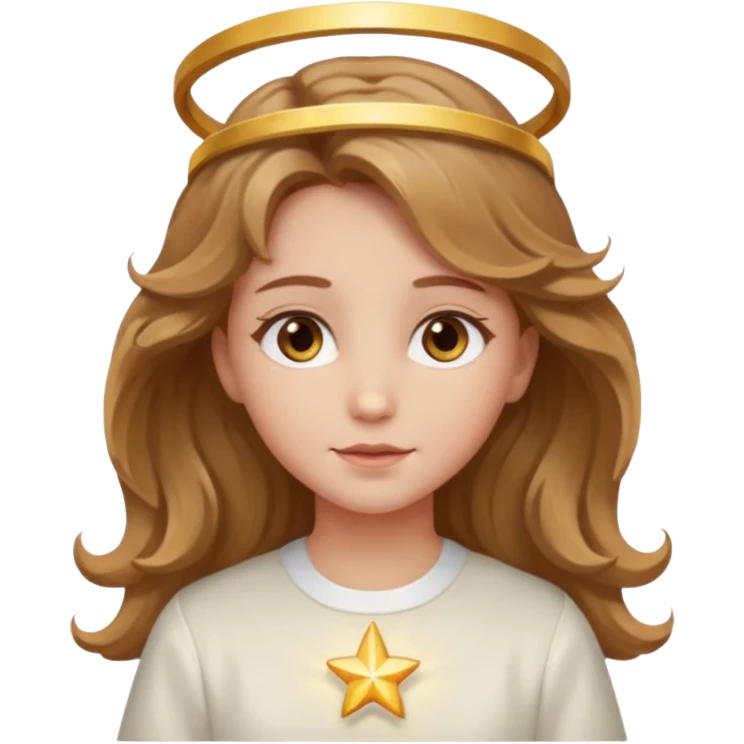 Angel girl with light brown wavy hair and hazel eyes and a halo emoji