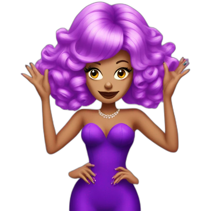 drag queen with hands large red nails and big purple wig emoji