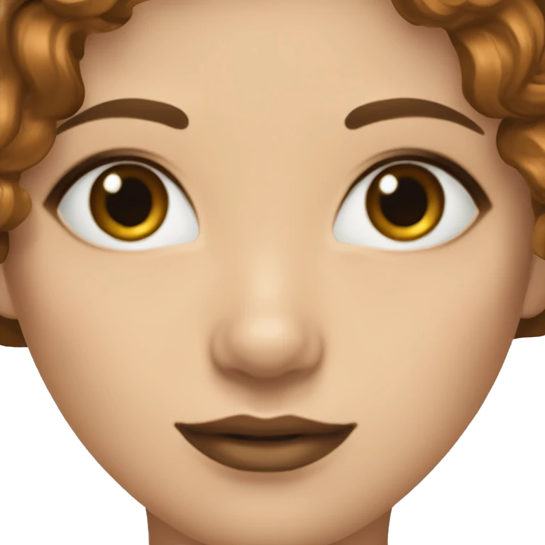 Femmme blanche aux yeux marron avec des cheveux noirs dont les pointes sont couleur marron foncé, une bouche moyenne, des yeux de sirène emoji